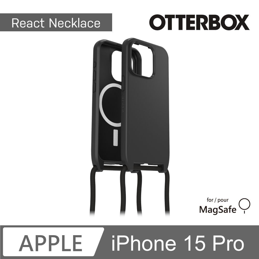 OTTERBOX   iPhone 15 Pro 6.1吋 ReactNecklace 簡約掛繩輕透防摔殼(黑)