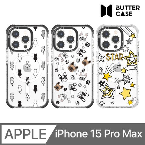 BUTTERCASE iPhone 15 Pro Max Inspire磁吸防摔手機殼-貓星人/汪星人/星星