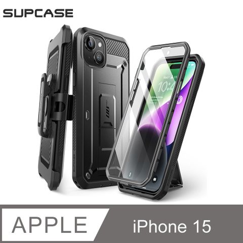 SUPCASE iPhone 15 UB Pro-抗震防摔支架保護殼(黑:含螢幕防護膜、夾扣套)