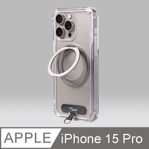 Moxbii 極空戰甲(For iPhone 15 Pro)旋轉磁吸支架+掛片 手機殼 不變黃保固 magsafe磁吸 360度旋轉