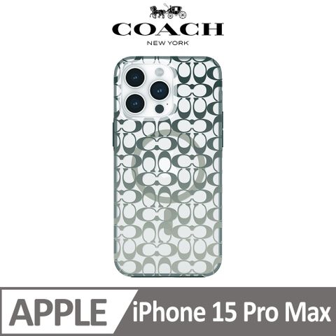 COACH 蔻馳 iPhone 15 Pro Max MagSafe 手機殼 軍綠經典大C