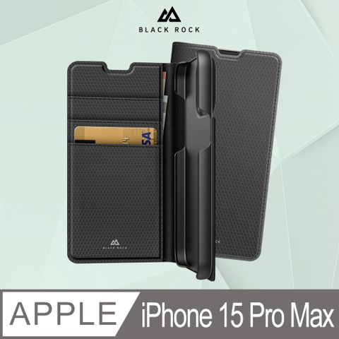 【支援MagSafe無線充電】德國Black Rock 防護翻蓋皮套iPhone 15 Pro Max (6.7)黑