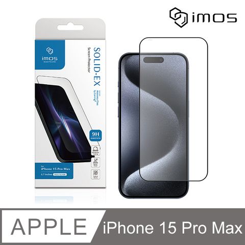 imos Apple iPhone 15 Pro Max 6.7吋9H康寧滿版黑邊玻璃螢幕保護貼(AGbc)