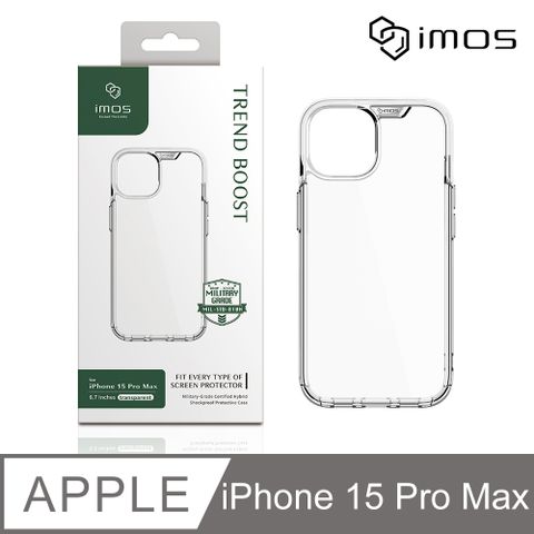 imos Apple iPhone 15 Pro Max 6.7吋系列 軍規認證雙料防震保護殼-透明