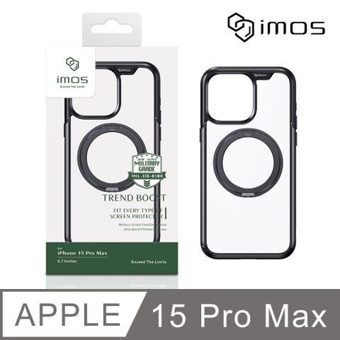 imos Apple iPhone 15 Pro Max 6.7吋 磁吸支架軍規防震保護殼-潮流黑