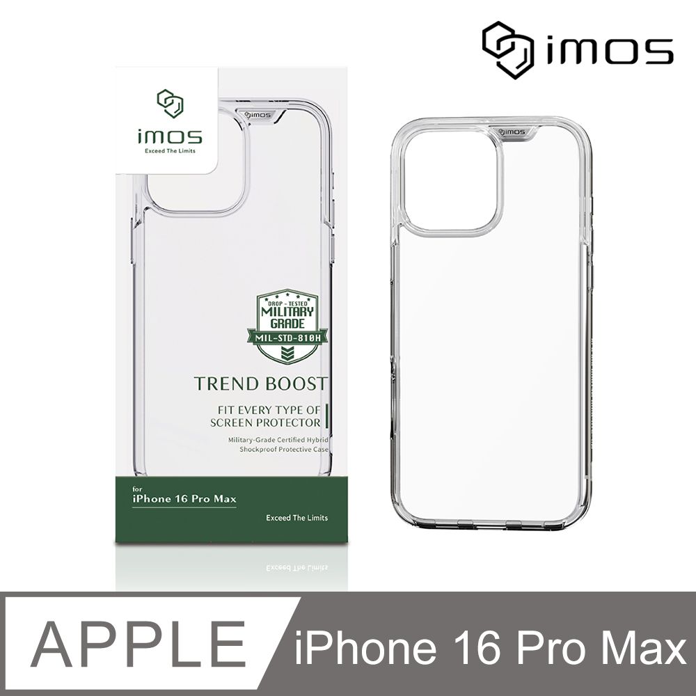 imos Apple iPhone 16 Pro Max 6.9吋 軍規認證雙料防震保護殼-透明