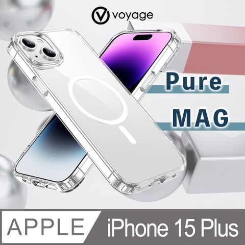 兼容MagSafe無線充電VOYAGE 超軍規防摔保護殼Pure MAG透明iPhone 15 Plus (6.7")