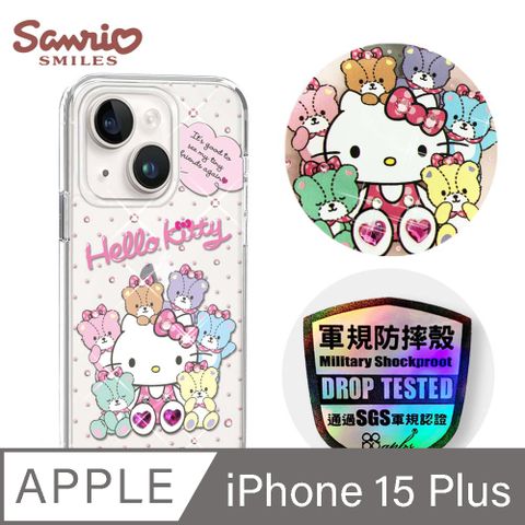 APBS 三麗鷗 iPhone 15 Plus 6.7吋輕薄軍規防摔水晶彩鑽手機殼-凱蒂同樂會