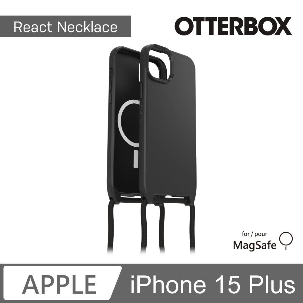 OTTERBOX   iPhone 15 Plus 6.7吋 ReactNecklace 簡約掛繩輕透防摔殼(黑)