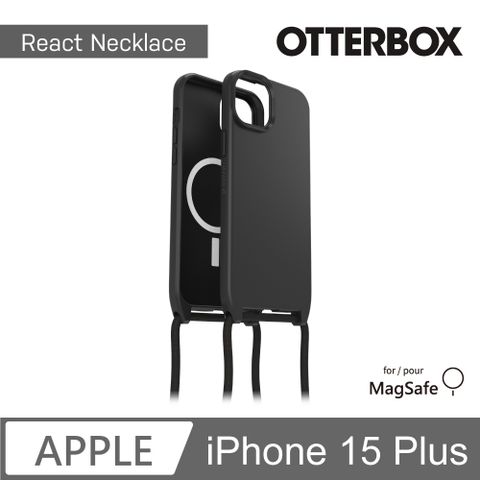 OTTERBOX iPhone 15 Plus 6.7吋 ReactNecklace 簡約掛繩輕透防摔殼(黑)