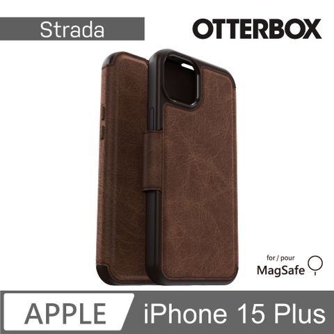 OTTERBOX iPhone 15 Plus 6.7吋 Strada 步道者系列真皮掀蓋保護殼-棕(支援MagSafe)