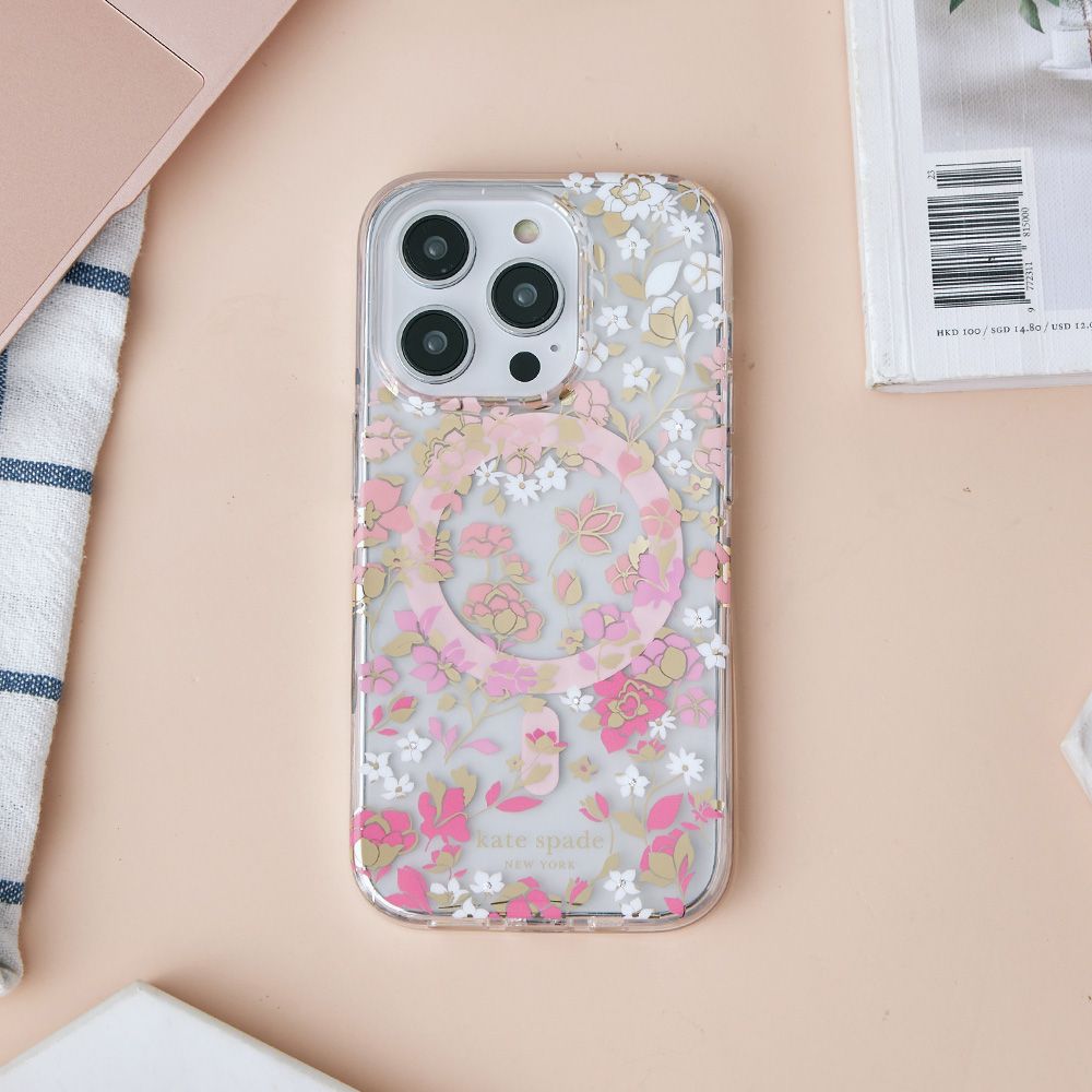 Kate Spade iPhone 15 Plus MagSafe 精品手機殼 桃花紛飛