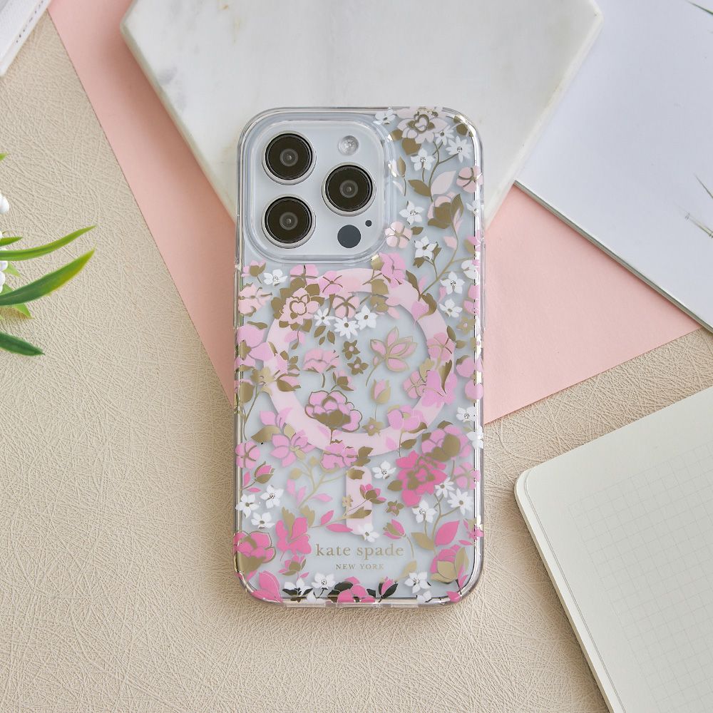 Kate Spade iPhone 15 Plus MagSafe 精品手機殼 桃花紛飛