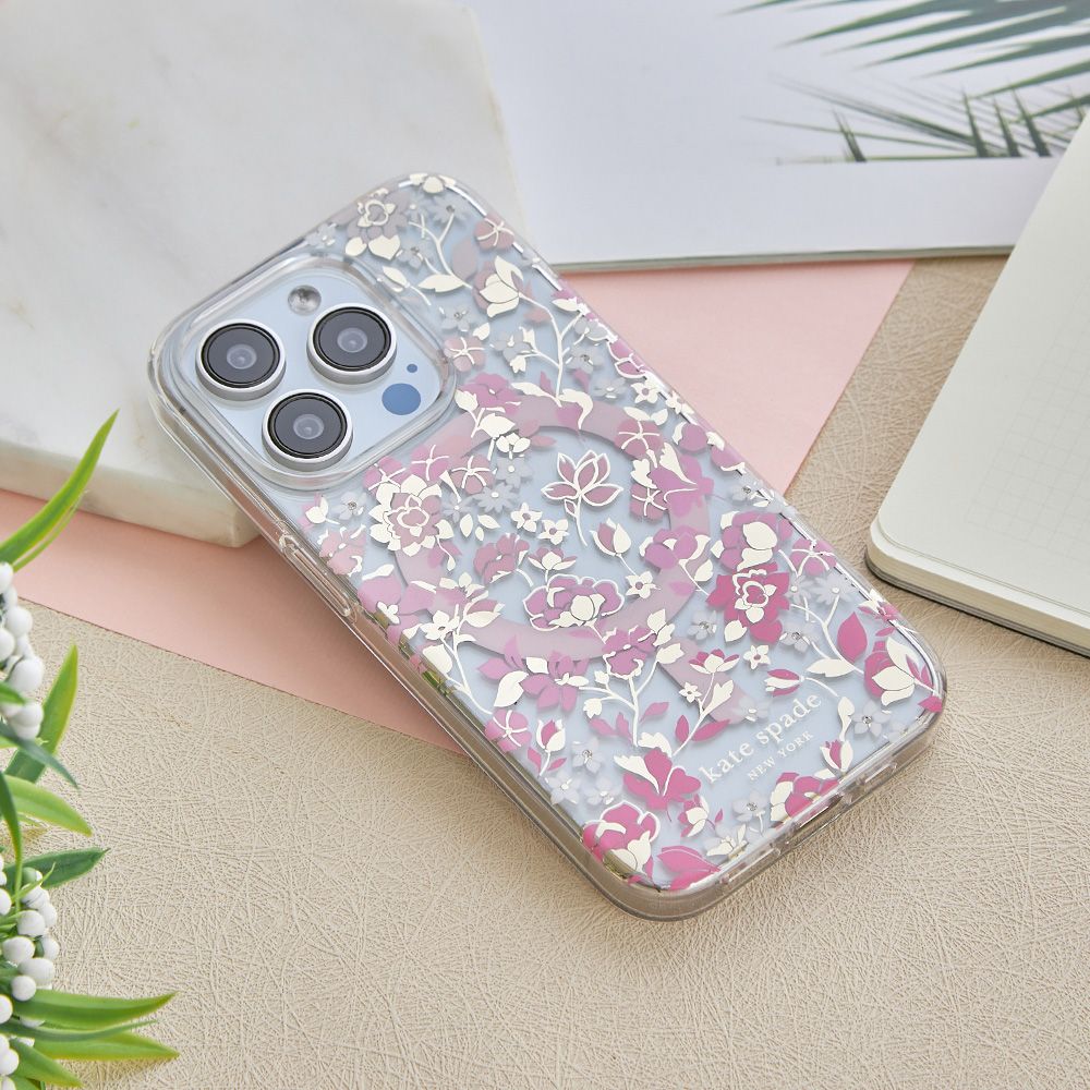 Kate Spade iPhone 15 Plus MagSafe 精品手機殼 桃花紛飛