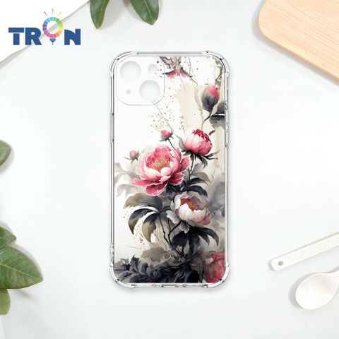 TRON IPhone 15 PLUS 古風水墨畫紅牡丹花 四角防摔殼 手機殼