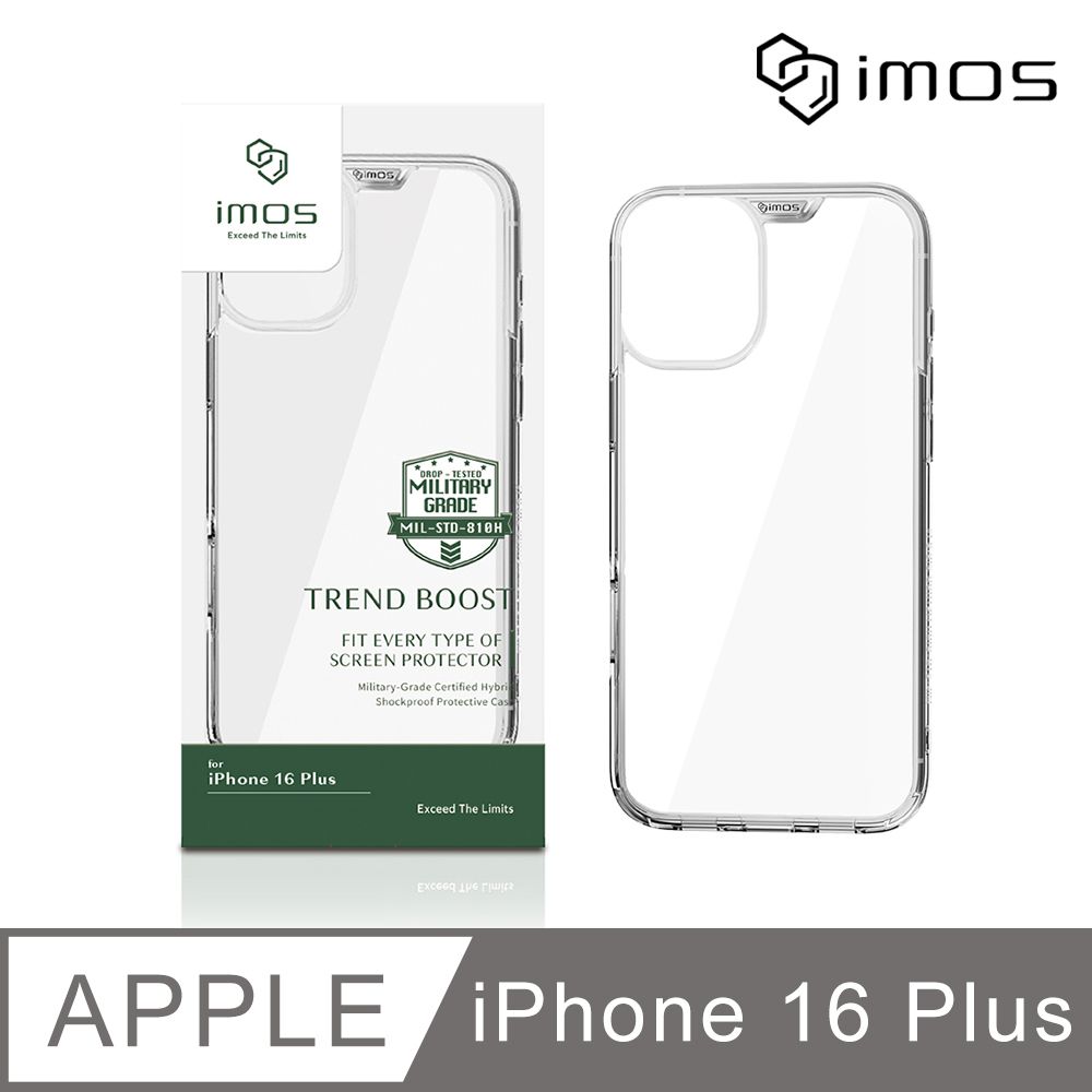 imos Apple iPhone 16 Plus 6.7吋 軍規認證雙料防震保護殼-透明