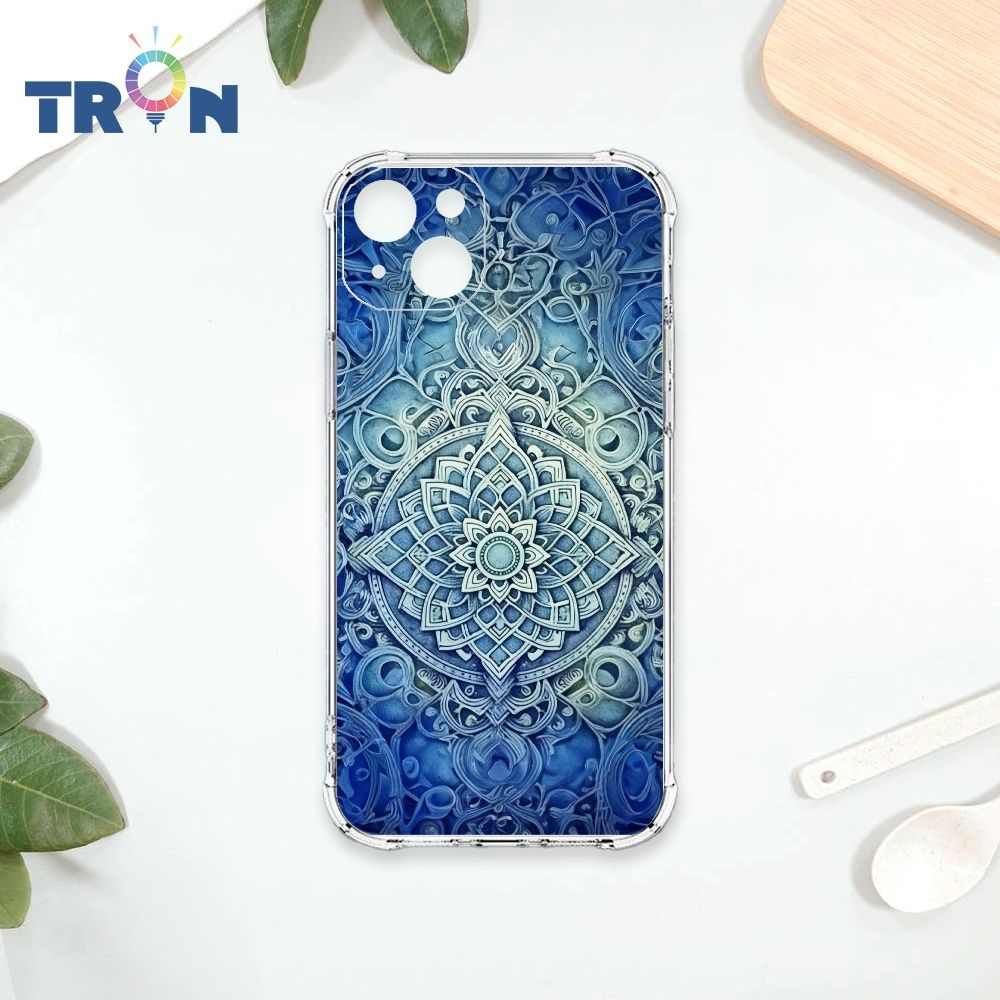  TRON IPhone 15 PLUS 藍色漸層印度Henna幸運祝福圖騰 四角防摔殼 手機殼