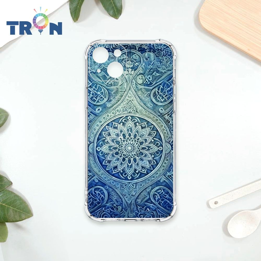  TRON IPhone 15 PLUS 藍色漸層印度Henna幸運祝福圖騰 四角防摔殼 手機殼