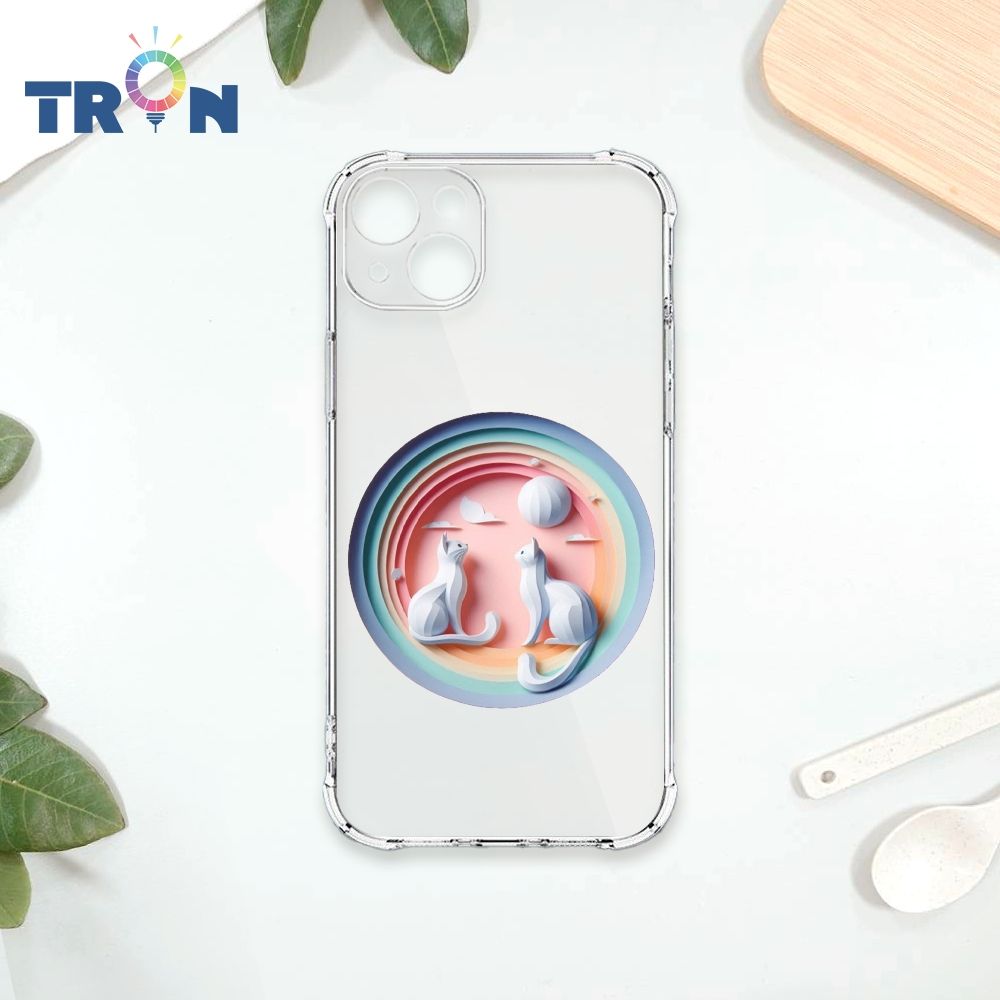  TRON IPhone 15 PLUS 可愛紙雕貓咪 四角防摔殼 手機殼