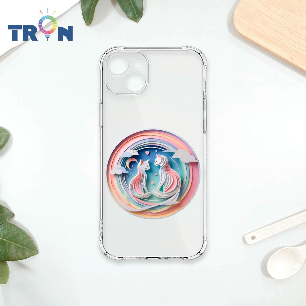  TRON IPhone 15 PLUS 可愛紙雕貓咪 四角防摔殼 手機殼