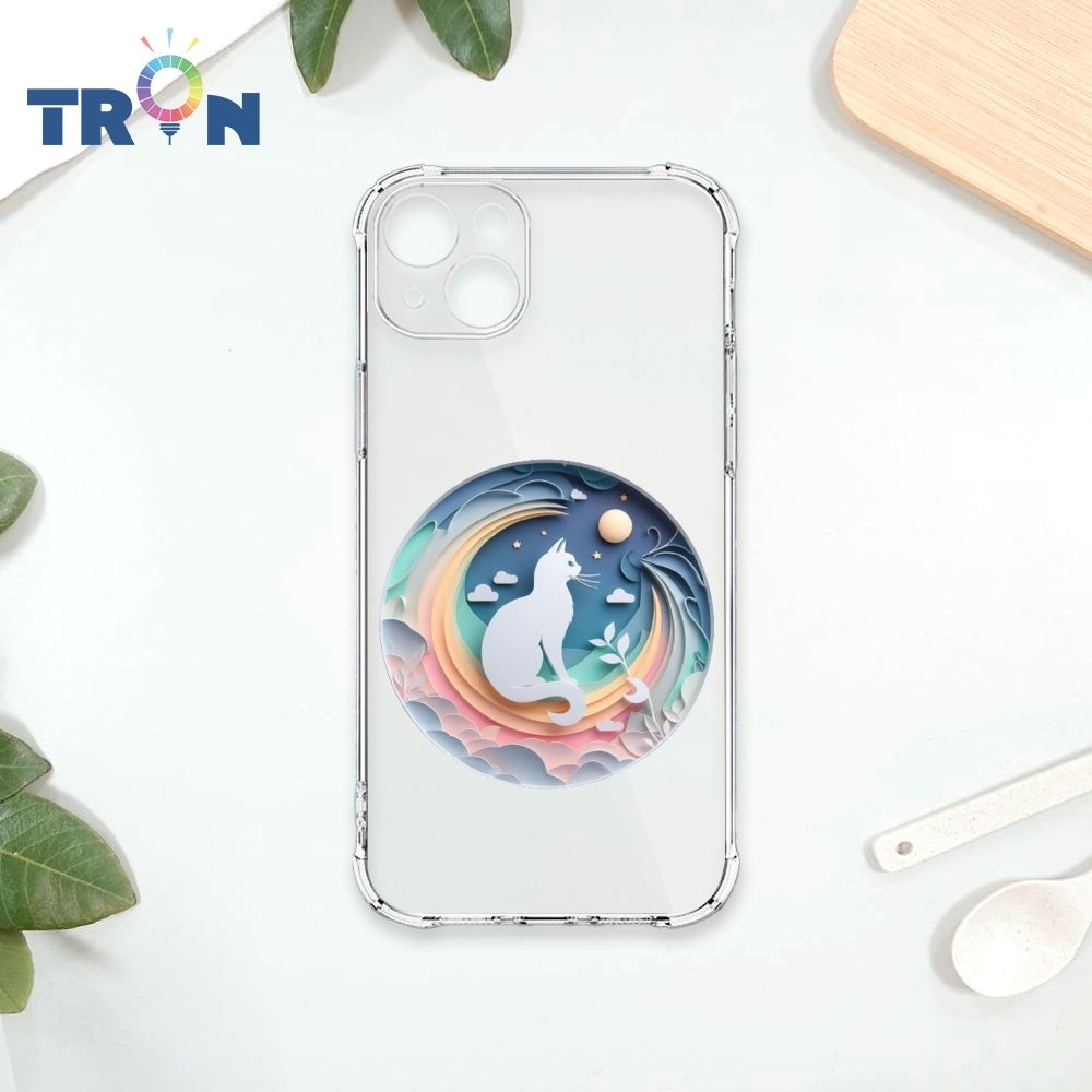  TRON IPhone 15 PLUS 可愛紙雕貓咪 四角防摔殼 手機殼