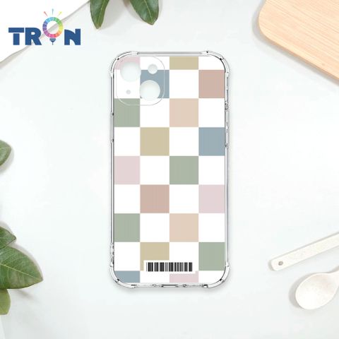TRON IPhone 15 PLUS 莫蘭迪色簡約格子A款  載具 四角防摔殼 手機殼