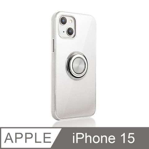 《指環支架空壓殼》iPhone 15 手機殼 i15 保護殼 磁吸式 手機支架 軟殼(透明)