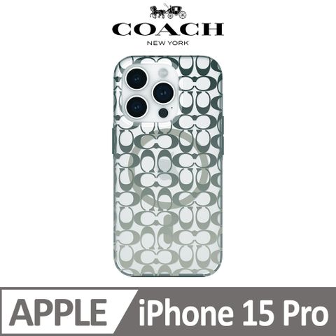 COACH 蔻馳 iPhone 15 Pro MagSafe 手機殼 軍綠經典大C