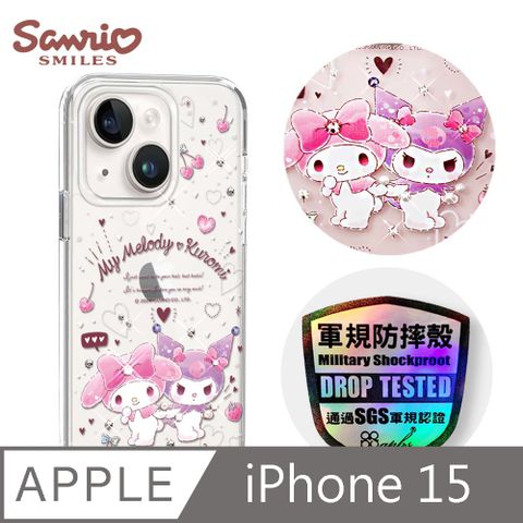 APBS 三麗鷗 iPhone 15 6.1吋輕薄軍規防摔水晶彩鑽手機殼-歡樂美樂蒂