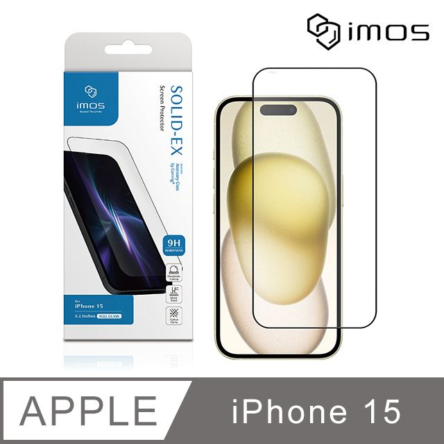 imos Apple iPhone 15 6.1吋 9H康寧滿版黑邊玻璃螢幕保護貼(AGbc)