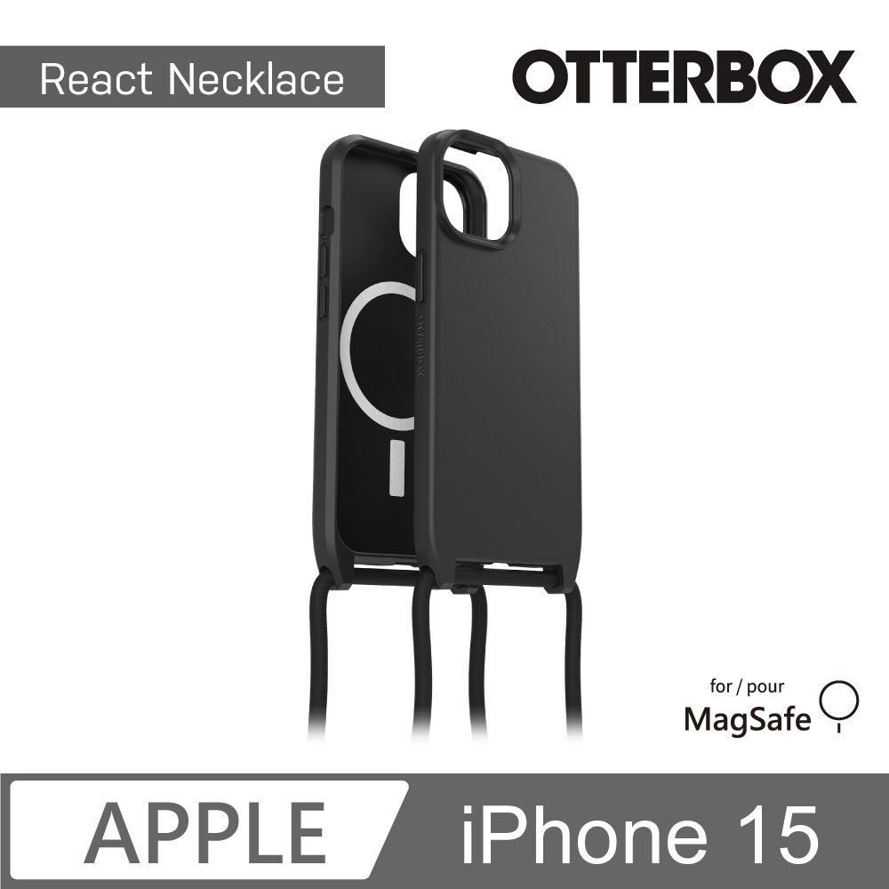 OTTERBOX   iPhone 15 6.1吋 ReactNecklace 簡約掛繩輕透防摔殼(黑)