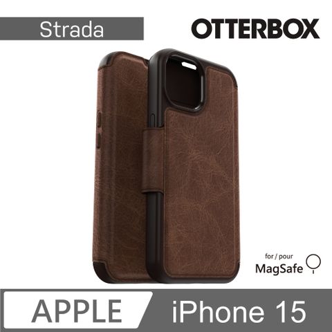 OTTERBOX iPhone 15 6.1吋 Strada 步道者系列真皮掀蓋保護殼-棕(支援MagSafe)