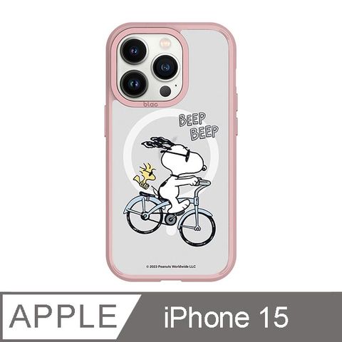 TOYSELECT 拓伊生活 iPhone 15 6.1吋 SNOOPY史努比 騎單車極光霧透MagSafe iPhone手機殼