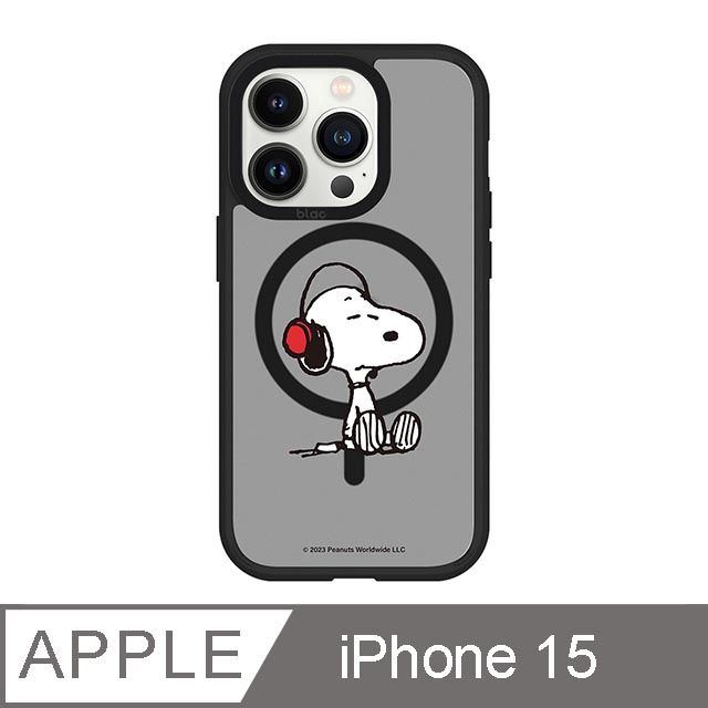 TOYSELECT 拓伊生活 iPhone 15 6.1吋 SNOOPY史努比 聽音樂極光霧透MagSafe iPhone手機殼