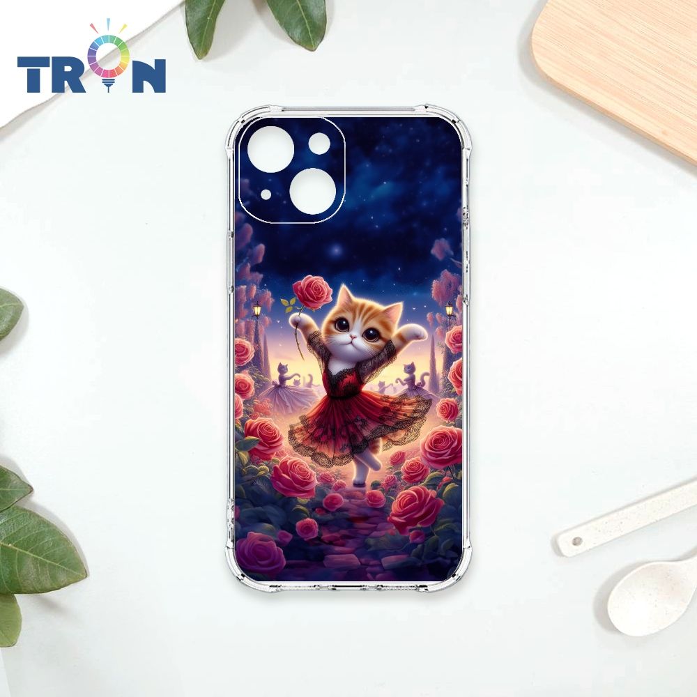  TRON IPhone 15 月光下玫瑰庭園跳舞的貓咪 四角防摔殼 手機殼