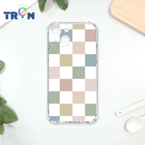 TRON IPhone 15 莫蘭迪色簡約格子A款 四角防摔殼 手機殼