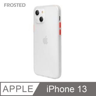 【個性撞色防摔】iPhone13 手機殼 i13 親膚手感 鏡頭加高 不留指紋(白+紅鍵)