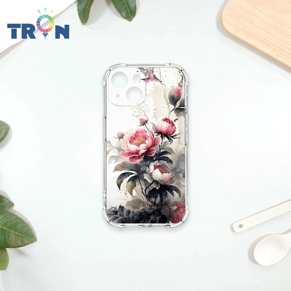  TRON IPhone 13 MINI 古風水墨畫紅牡丹花 四角防摔殼 手機殼