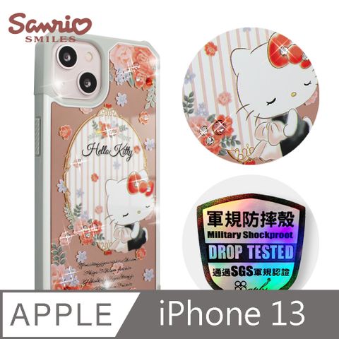 Sanrio 三麗鷗 三麗鷗 Kitty iPhone 13 6.1吋軍規防摔鏡面水晶彩鑽手機殼-玫瑰凱蒂