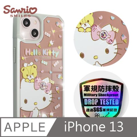 Sanrio 三麗鷗 三麗鷗 Kitty iPhone 13 6.1吋軍規防摔鏡面水晶彩鑽手機殼-童趣凱蒂