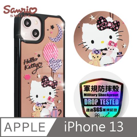 Sanrio 三麗鷗 三麗鷗 Kitty iPhone 13 6.1吋軍規防摔鏡面水晶彩鑽手機殼-凱蒂夜未眠