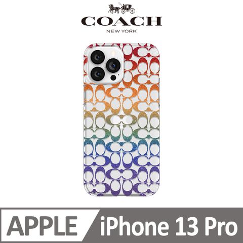 COACH 蔻馳 iPhone 13 Pro 精品手機防摔保護殼 漸層彩虹經典大C