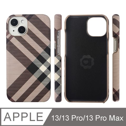 Aguchi 亞古奇 iPhone 13/13 Pro/13 Pro Max 英倫格紋氣質背蓋手機殼/保護殼-棕色 獨家限量發行