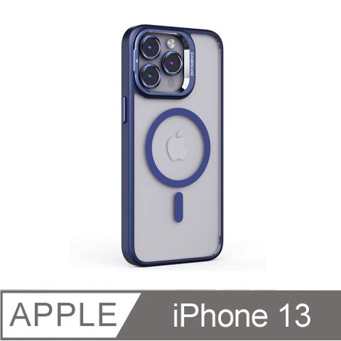 ★TOP寶殼家★For:IPhone13專用型(磁吸.透明.邊框支架)時尚藍色保護殼