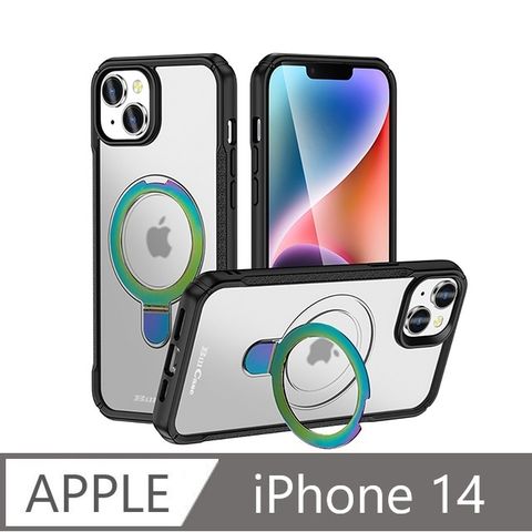 戰神鎧甲 iPhone 14 多功磁吸指環支架高規保護殼-極光半透黑