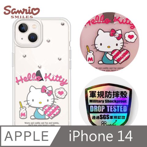 APBS 三麗鷗 Kitty iPhone 14 6.1吋輕薄軍規防摔彩鑽手機殼-凱蒂愛你唷