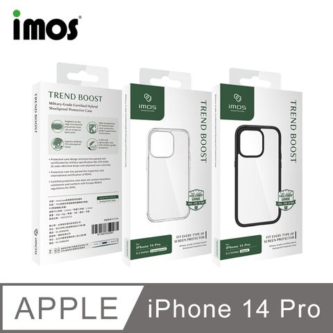 前後增高設計 防止螢幕背蓋摩iMOS Apple iPhone 14 Pro 6.1吋Ｍ系列 軍規認證雙料防震保護殼 - 透明