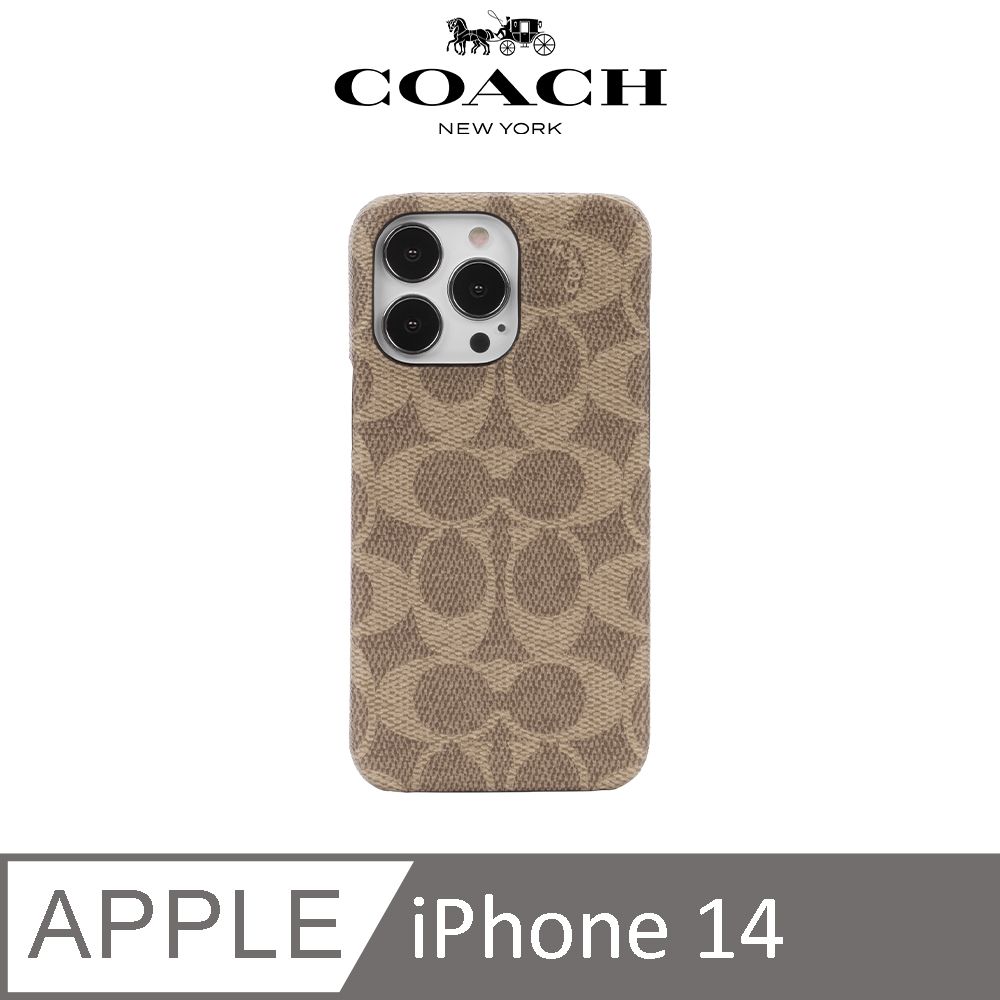 COACH 蔻馳  iPhone 14 精品手機殼 卡其色經典大C (i13 6.1吋可共用)