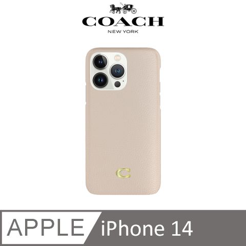 COACH 蔻馳 iPhone 14 精品真皮手機殼 粉白色經典大C (i13 6.1吋可共用)