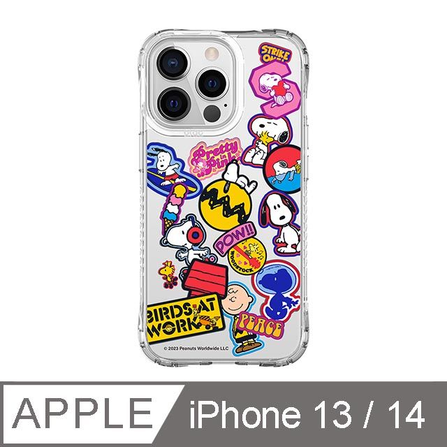 TOYSELECT 拓伊生活 iPhone 13/14 6.1吋 SNOOPY史努比 貼紙亂花抗黃防摔iPhone手機殼